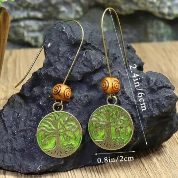 Vintage Ladies 1 Pair 2 In 1 Color Pickled Turquoise Green Round Life  Earrings - Picture 4 of 5